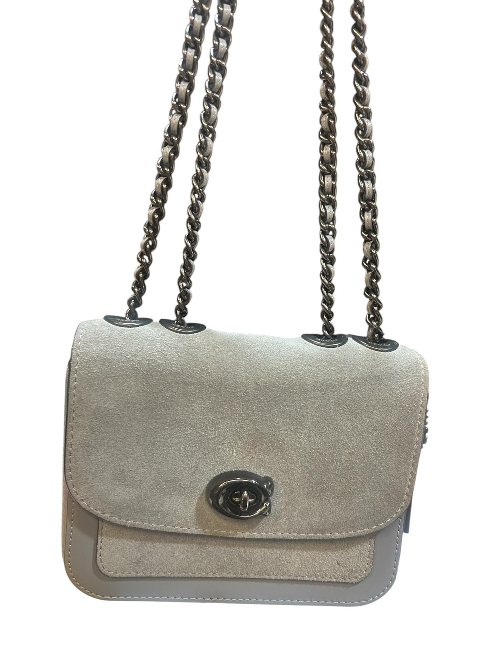 Coach Madison Small Suede Chain Shoulder Bag in Light Gray